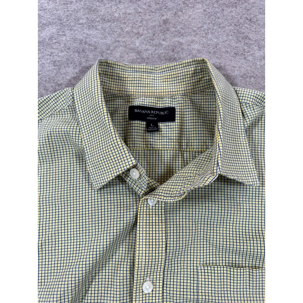 Banana Republic Stretch Shirt Mens Large Green Micro Check Cotton Button Up
